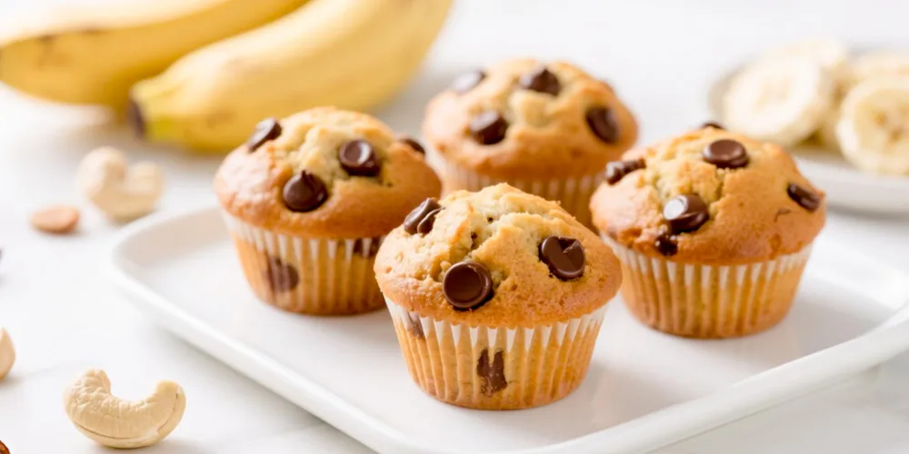 Rezept: Leckere Bananen-Cashew-Muffins mit Schokodrops