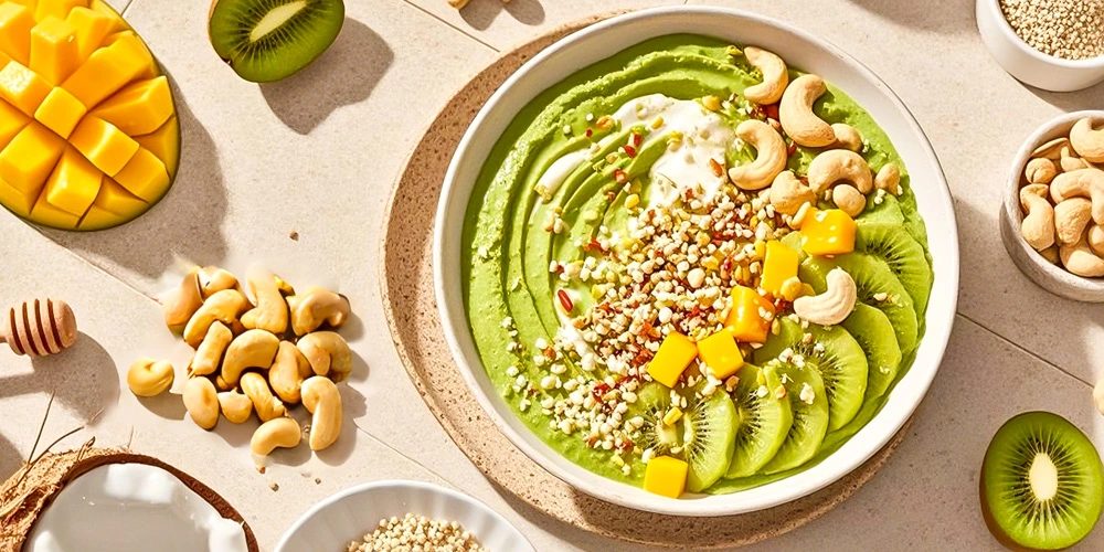 Rezept: Fruchtige Kiwi-Mango-Bowl mit gepufftem Amaranth