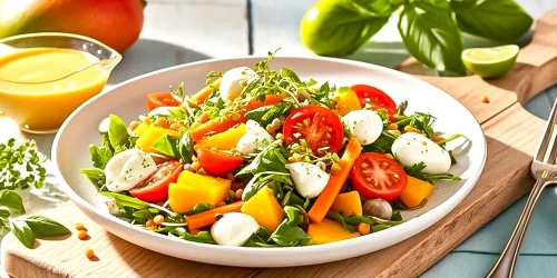 Fruchtig-frischer Wildkräutersalat mit Linsensprossen & Mangodressing