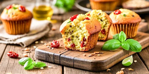Zucchini-Muffins mit getrockneten Tomaten & Leinsamen